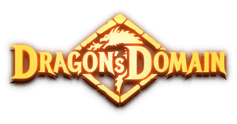Logo officiel de Dragon's Domain par Hacksaw Gaming représentant le chevalier face au dragon