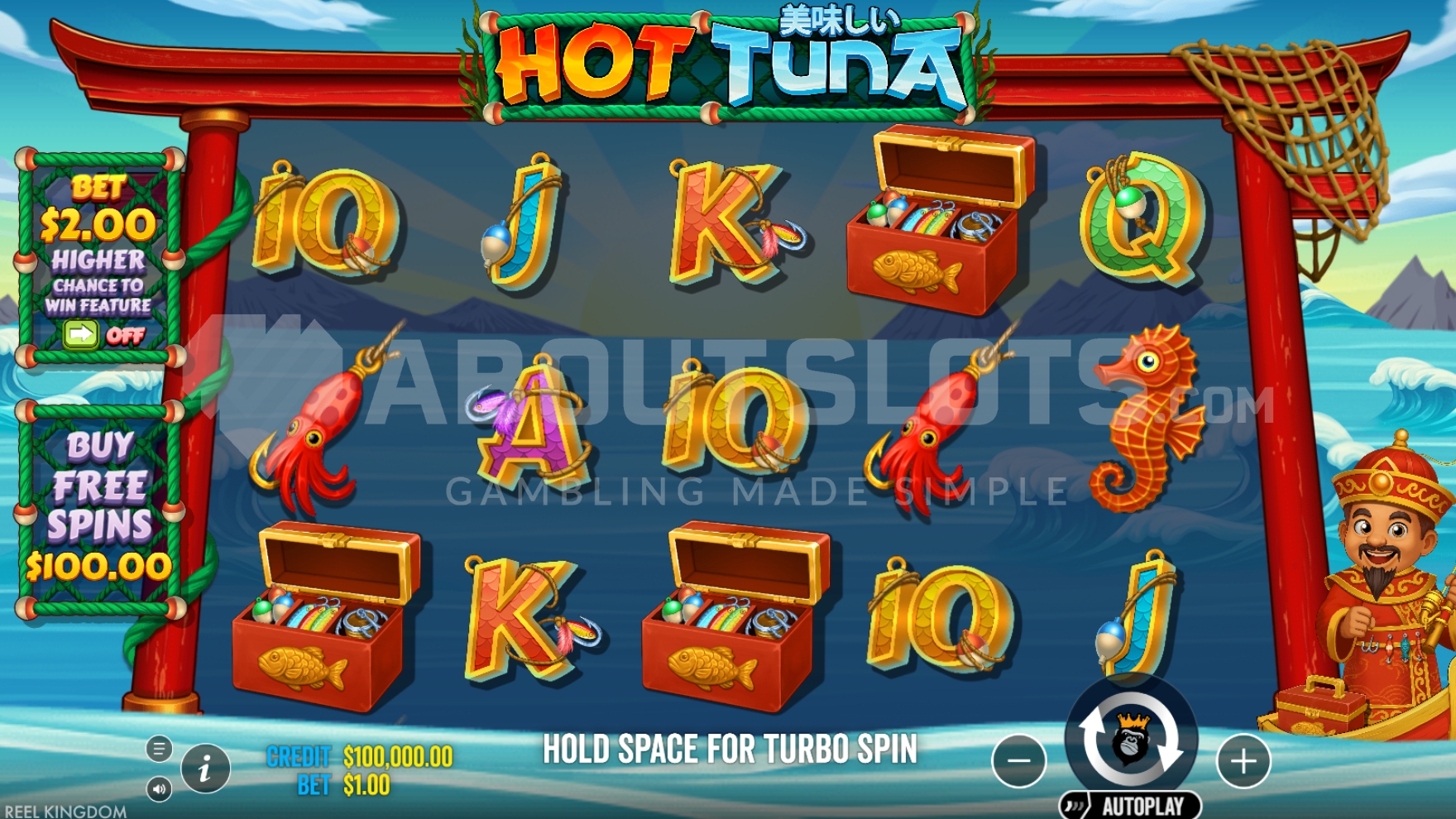 Grille de base de Hot Tuna avec symboles de pêche et Money Symbols sur les 5 rouleaux