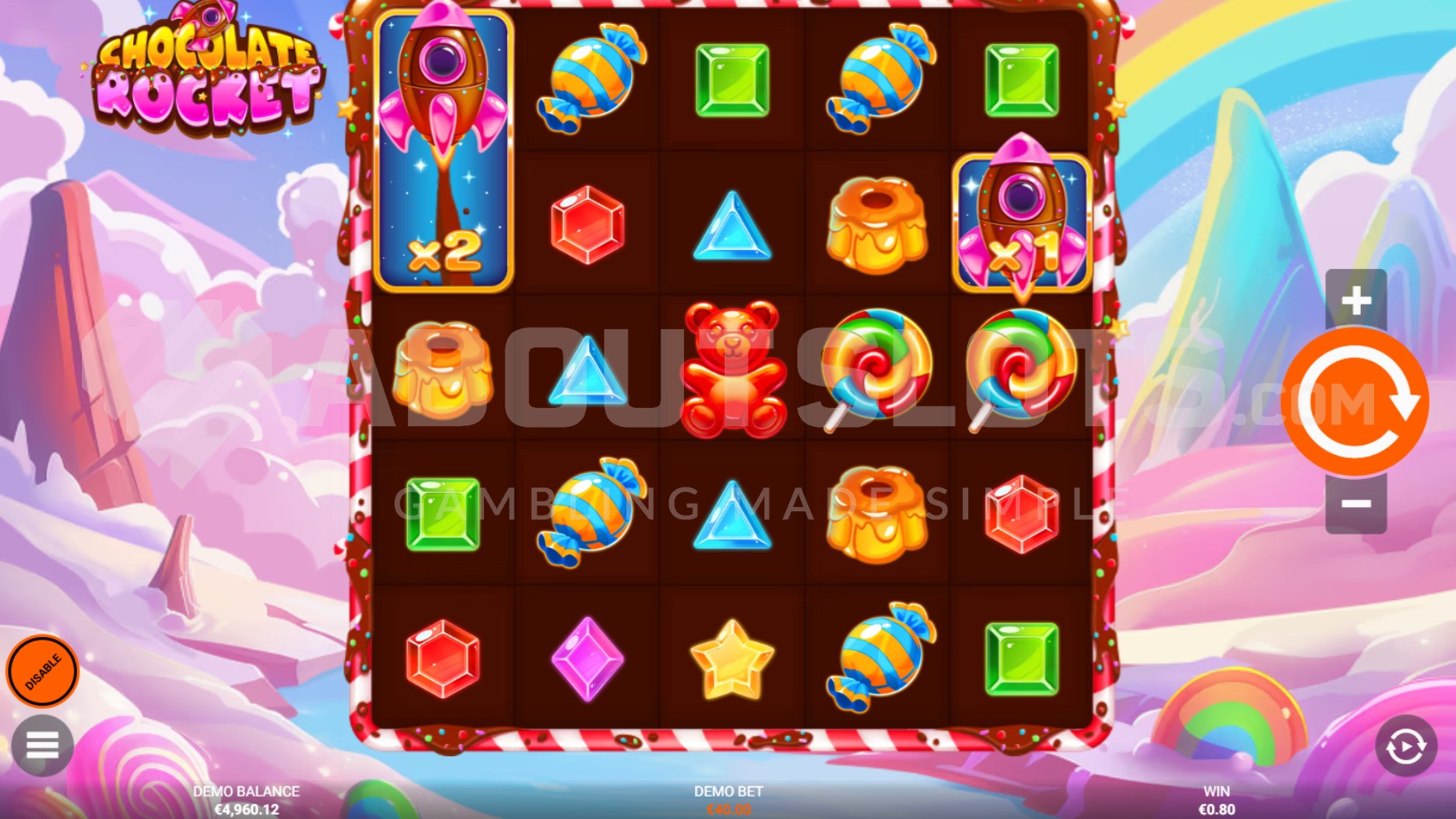 Wild Rocket de Chocolate Rocket affichant un multiplicateur 15x avant son expansion vers le haut de la grille 5x5