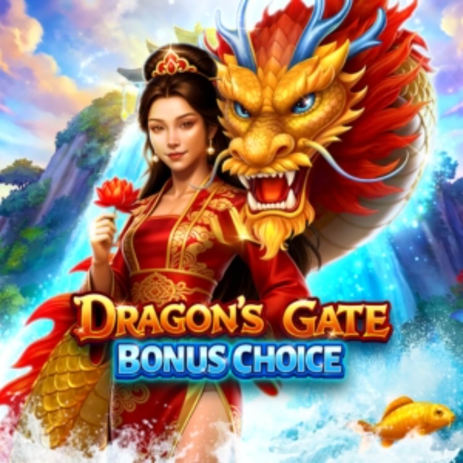 Cover officielle de Dragon's Gate Bonus Choice, slot Pragmatic Play à thème asiatique avec carpes Koi et dragon