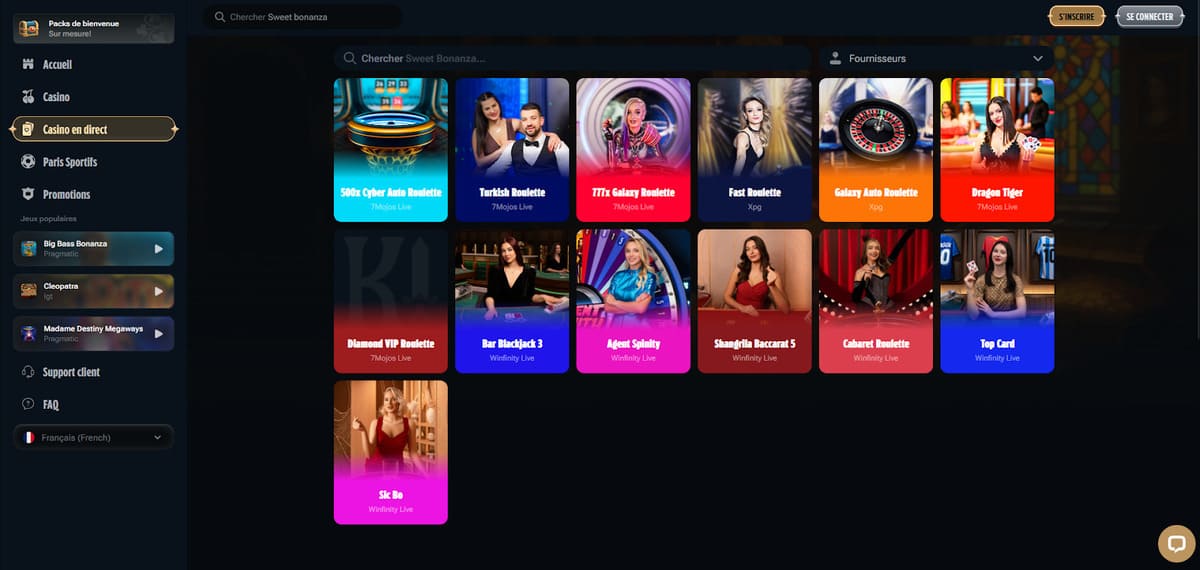 Section live casino de Kingdom Casino affichant les tables disponibles avec croupiers en direct