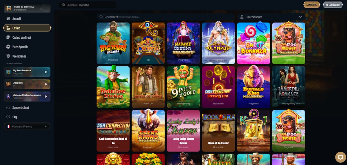 Interface de la ludothèque de Kingdom Casino avec les catégories de jeux organisées sur la page principale