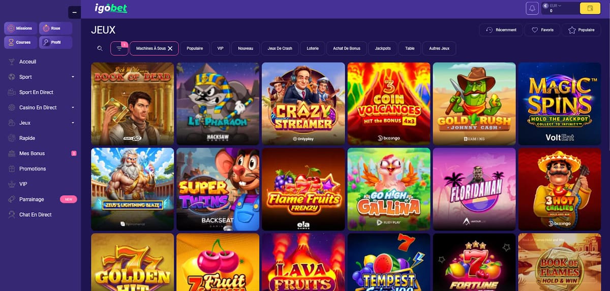 Section machines à sous d'Igobet casino avec les derniers slots disponibles des 52 fournisseurs partenaires