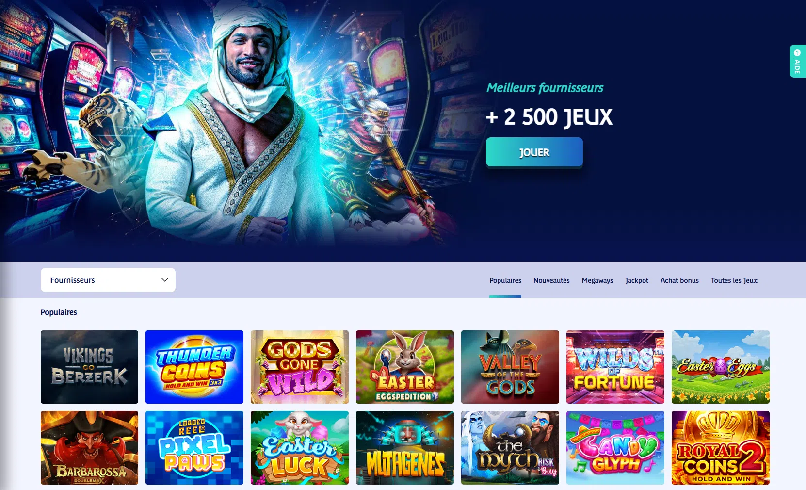 Section machines à sous de Prince Ali Casino affichant les slots des studios Pragmatic Play et Hacksaw Gaming