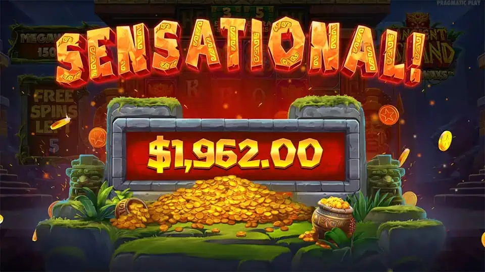 Gros gain sur Ancient Island Megaways avec un multiplicateur cumulé activé pendant les Free Spins