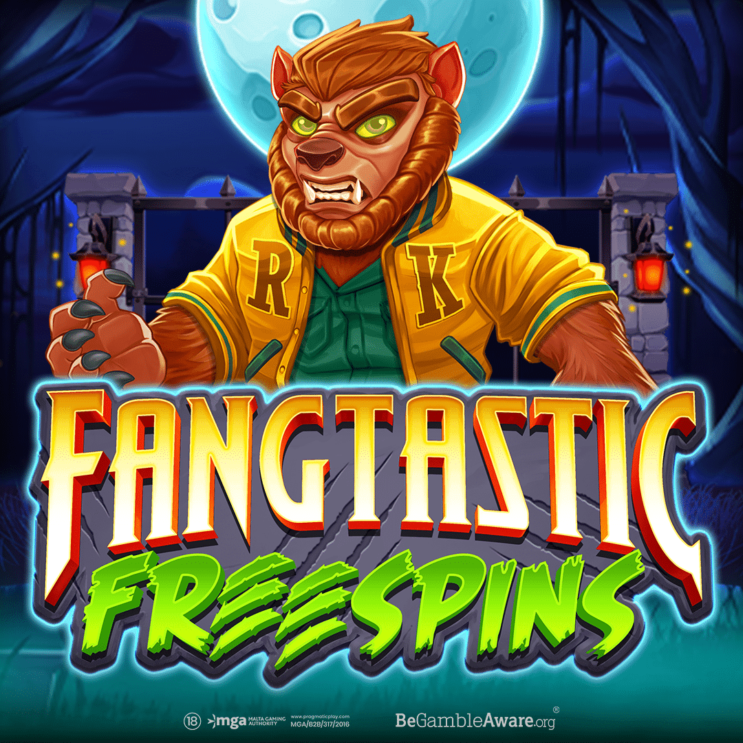 Cover officielle de Fangtastic Freespins, slot Reel Kingdom à thème loup-garou et Halloween