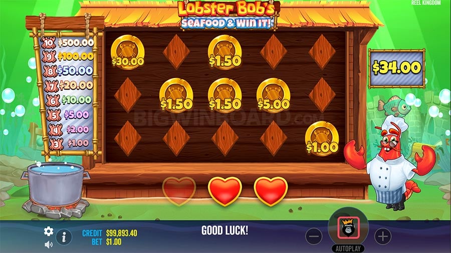 Hold and Spinner de Lobster Bob's Sea Food and Win It avec symboles Money affichés sur la grille et compteur de respins actif