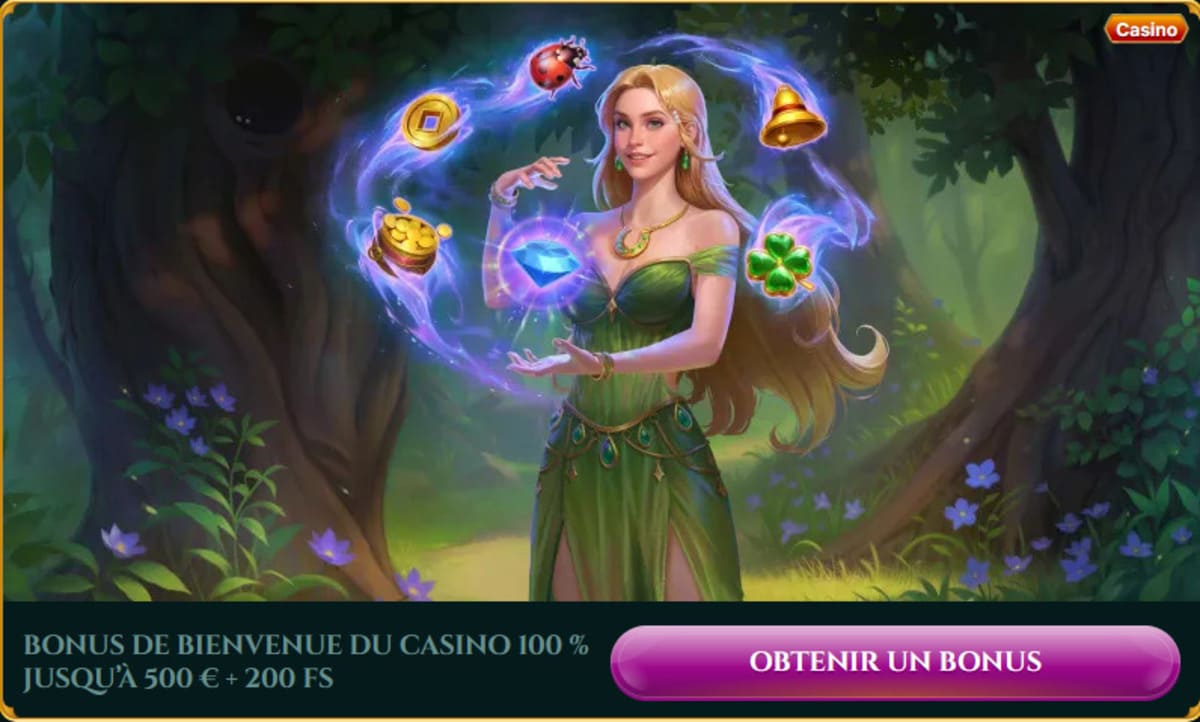 Page du bonus de bienvenue de 7Signs casino affichant l'offre 100% jusqu'à 500 € et les 200 tours gratuits