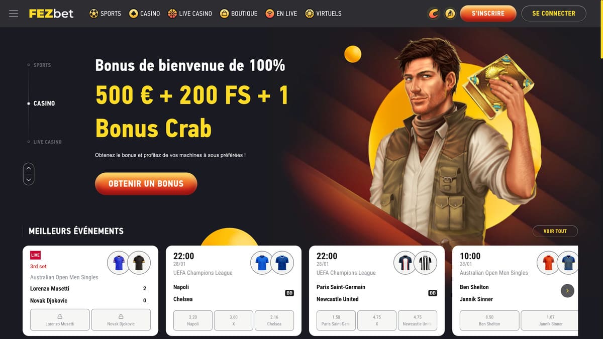 Lobby principal de Fezbet casino avec plus de 11 000 jeux organisés par catégorie et fournisseur