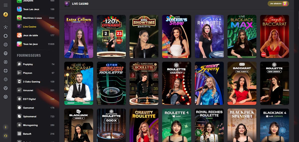 Tables de live casino sur Fezbet avec les jeux Evolution Gaming en direct dont Crazy Time et Lightning Roulette