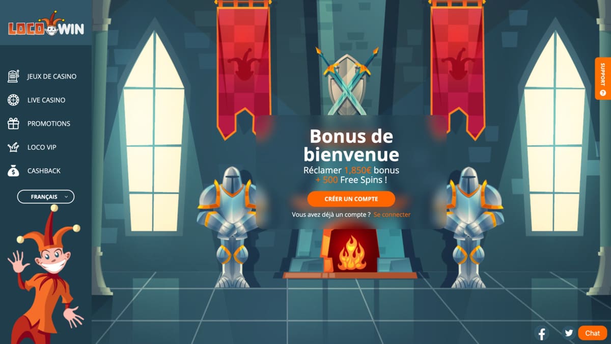 Interface du lobby de LocoWin Casino avec la sélection de jeux et les catégories disponibles sur la plateforme