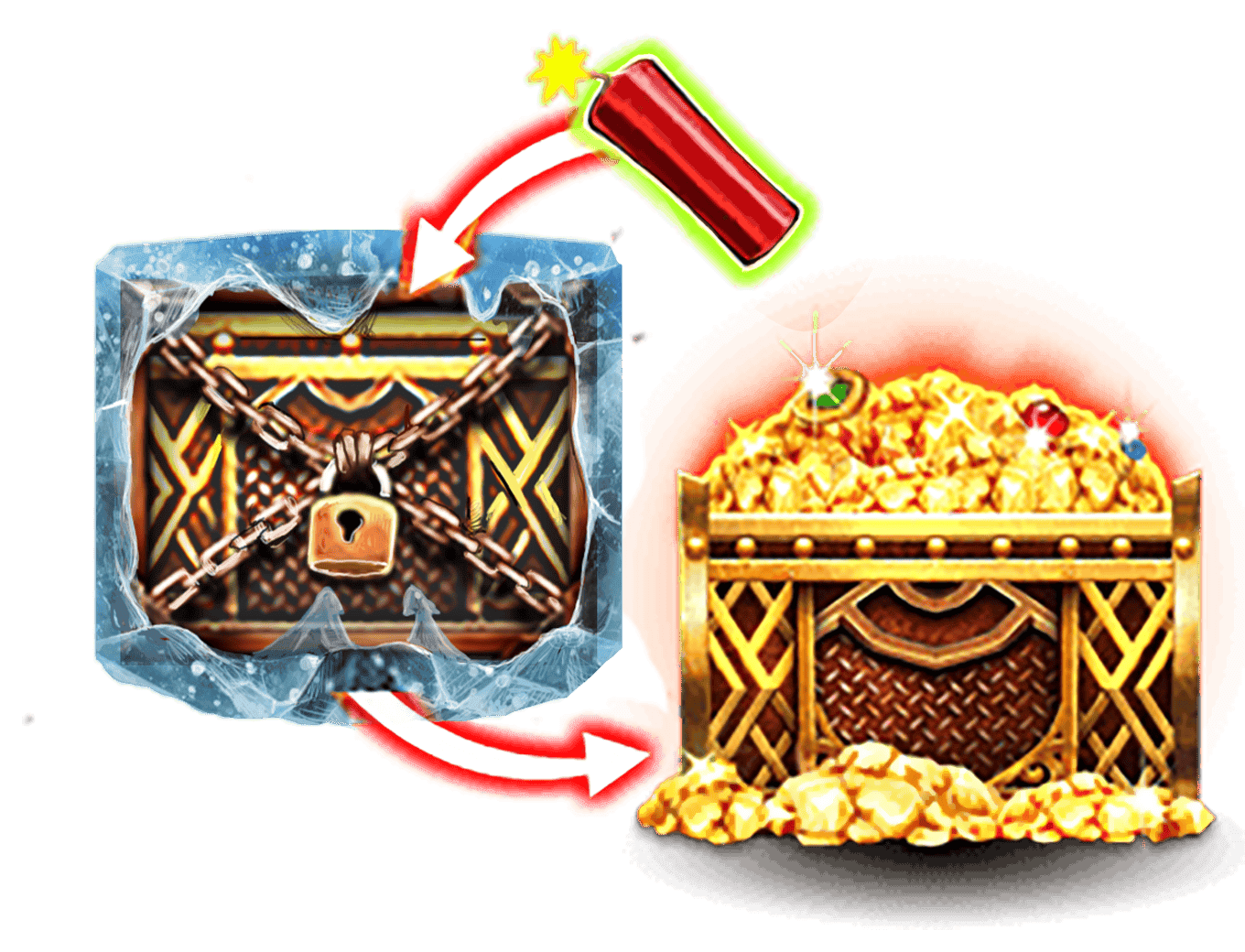 Chariot gelé des Lucky Wagon Spins de Fire in the Hole 3 avec multiplicateurs et dynamite visibles