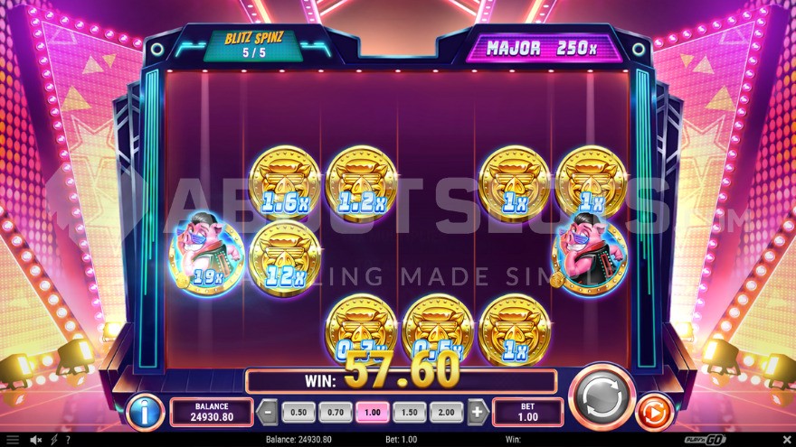 Écran Blitz Spinz de Piggy Blitz Disco Gold avec les Piggy Banks et pièces collectées à l'écran