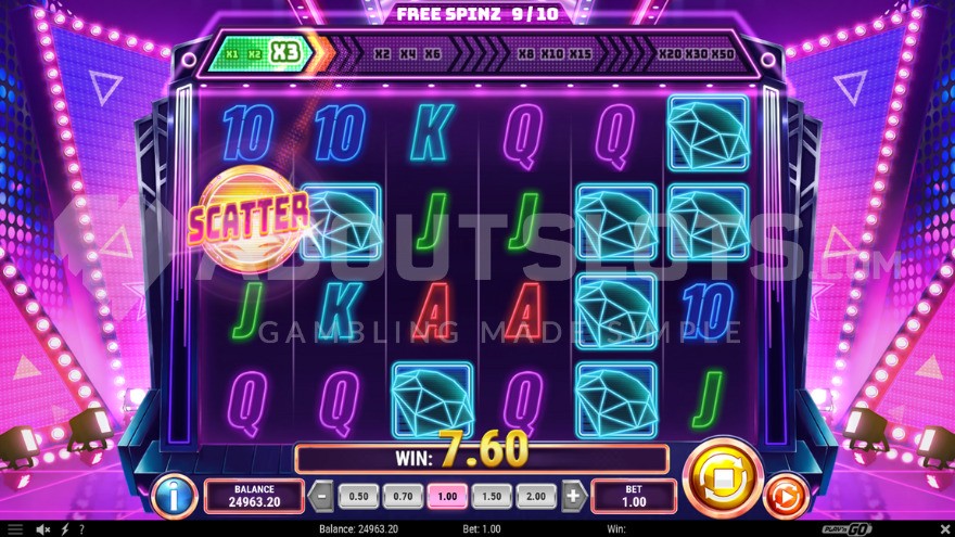 Écran des Free Spinz de Piggy Blitz Disco Gold avec le multiplicateur progressif pendant les tours gratuits
