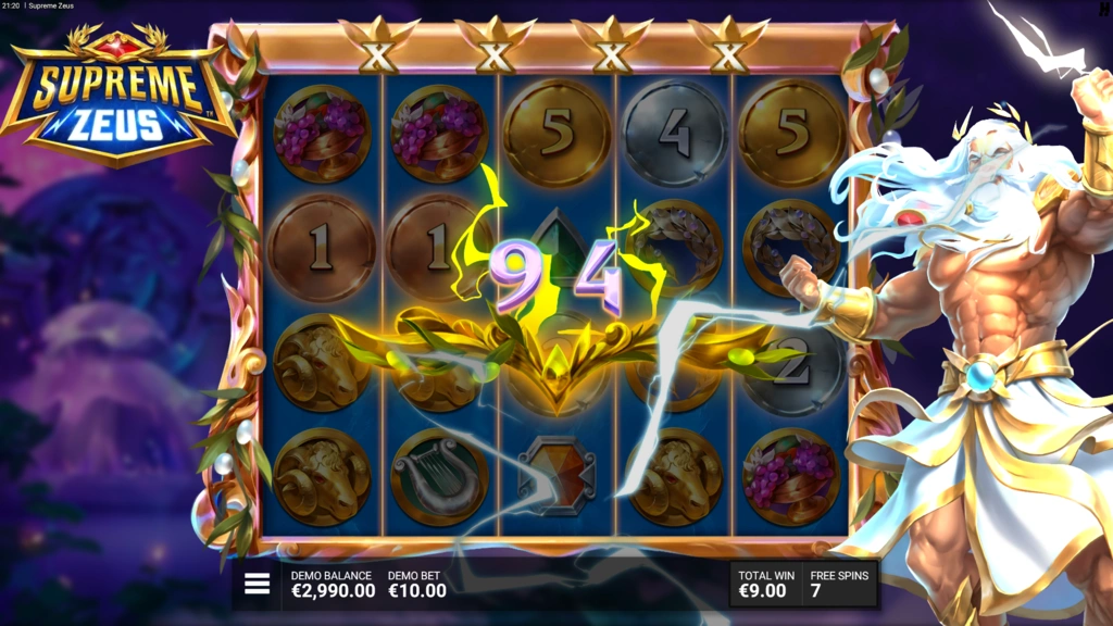 Chaîne de multiplicateurs CoinWays sur Supreme Zeus pendant une cascade de pièces or
