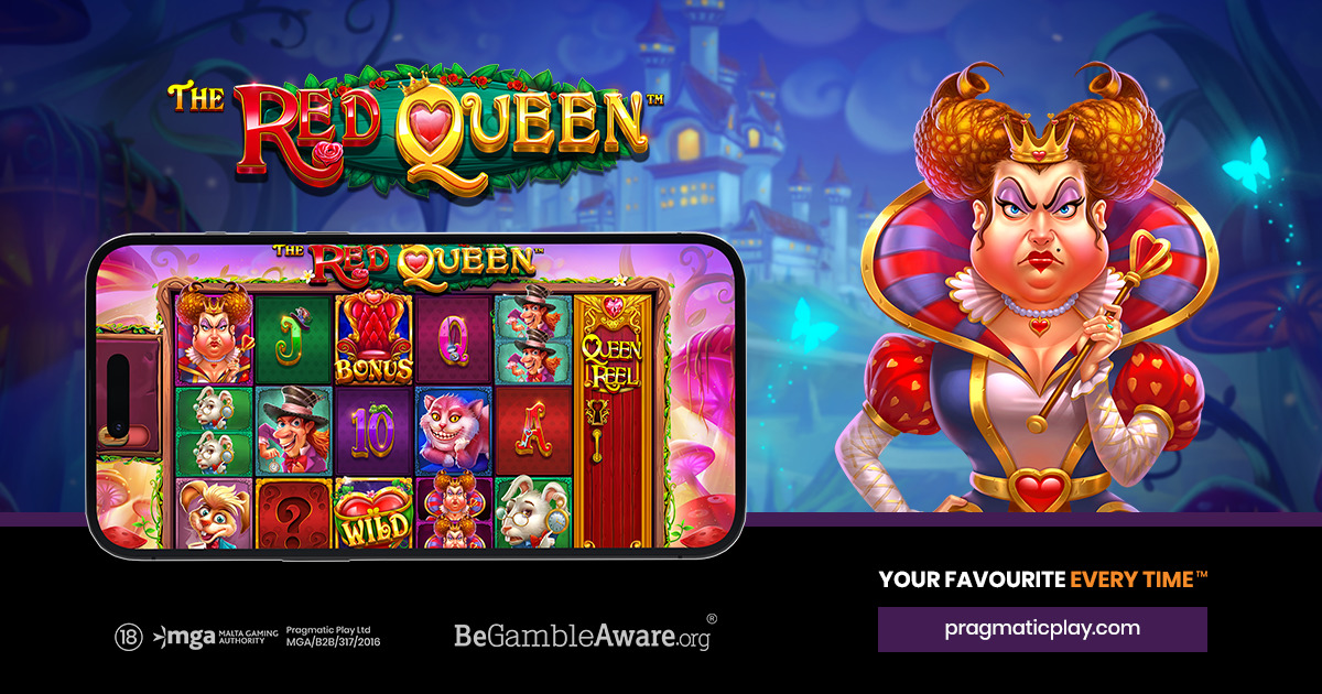 Illustration officielle de The Red Queen avec la Reine Rouge et le décor de château gothique du jeu