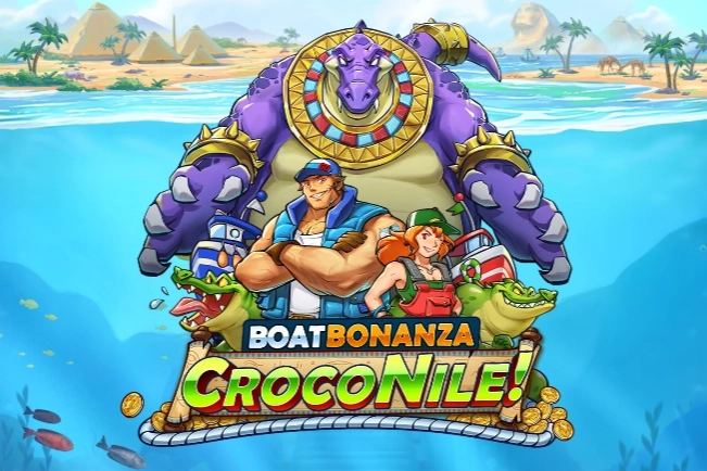 Couverture de la machine à sous Boat Bonanza CrocoNile de Play'n GO sur le thème de la pêche égyptienne