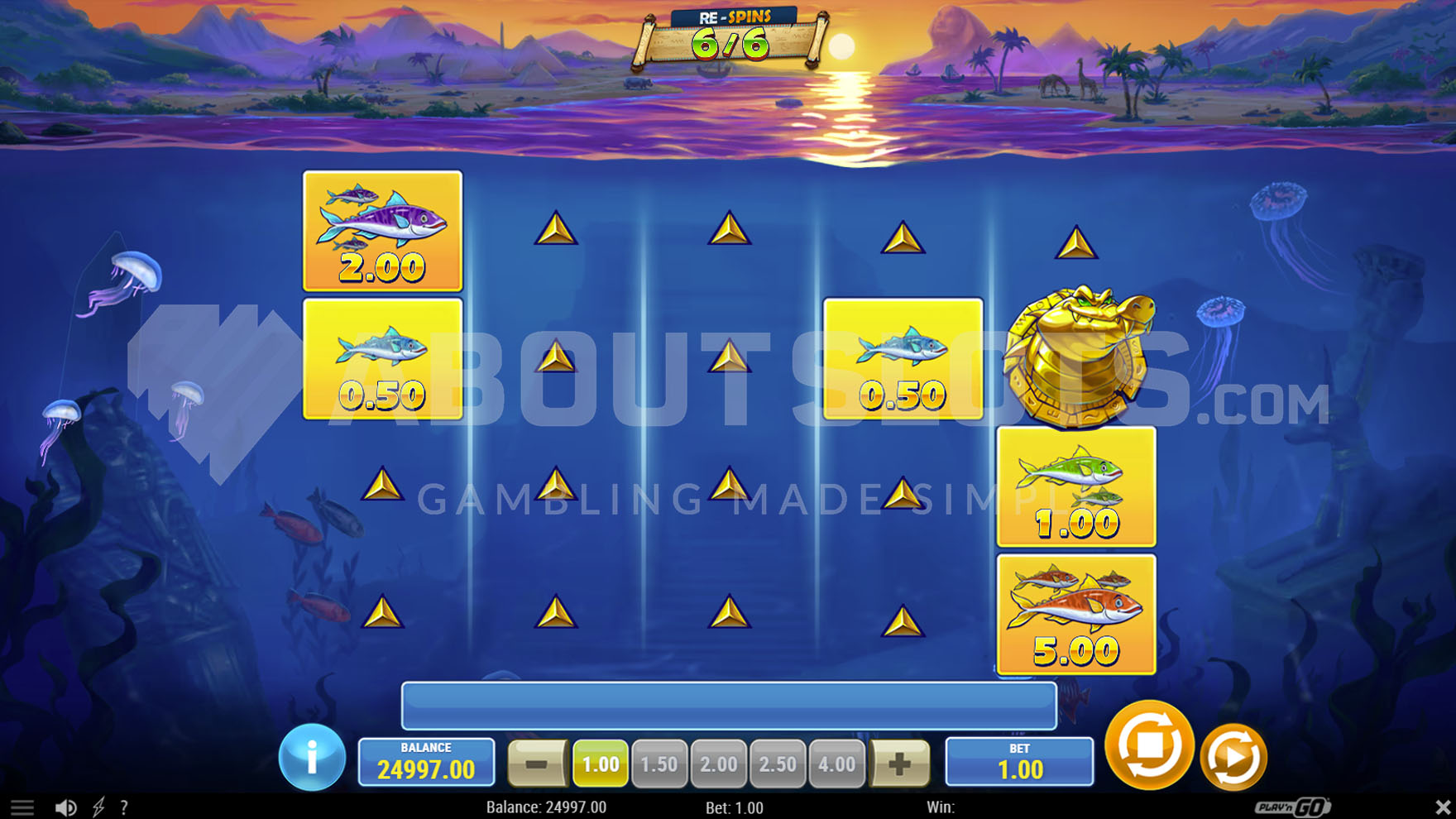 Écran du bonus Sobek's Rage sur Boat Bonanza CrocoNile! avec multiplicateur affiché pendant les re-spins