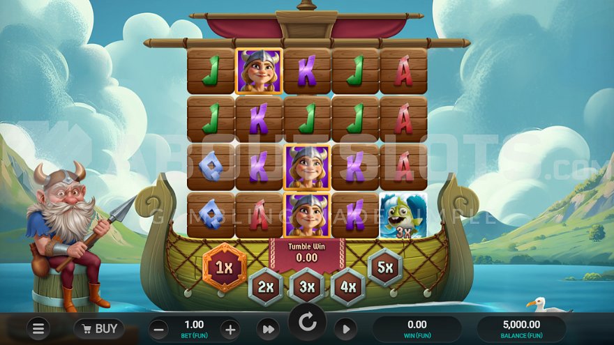 Grille 5x4 de Cod of Thunder Dream Drop pendant une cascade en jeu de base chez les Vikings pêcheurs