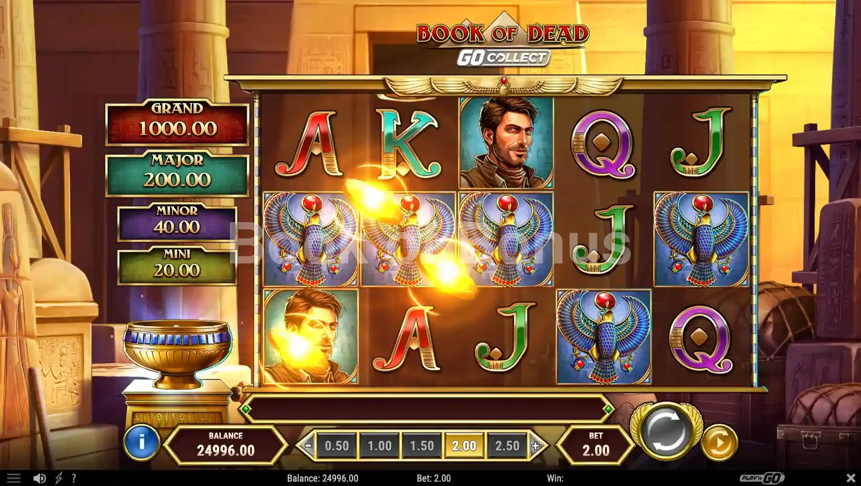 Écran du coffre Treasure Vault de Book of Dead GO Collect avec les Staters dorés collectés