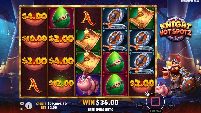 Cadres Hot Spotz transformés en symboles cash sur Knight Hot Spotz pendant les free spins