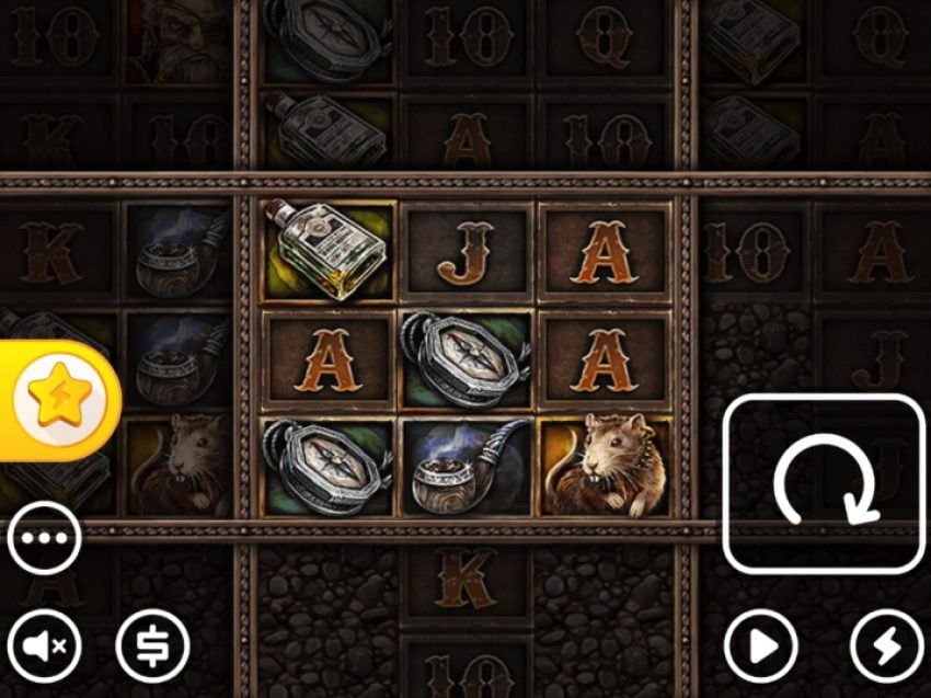 Grille de Misery Mining avec la bouteille de whisky, la boussole et le rat mineur en gros plan
