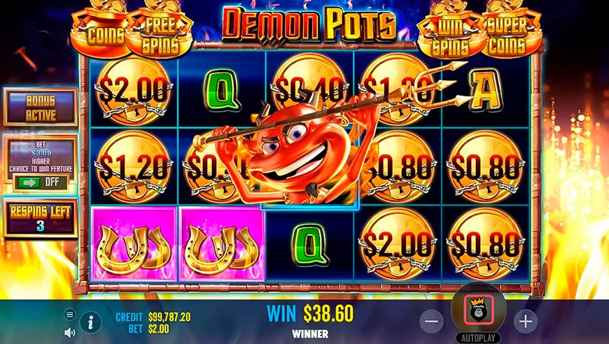 Wild Démon au centre de la grille de Demon Pots juste avant la collecte de pièces diaboliques