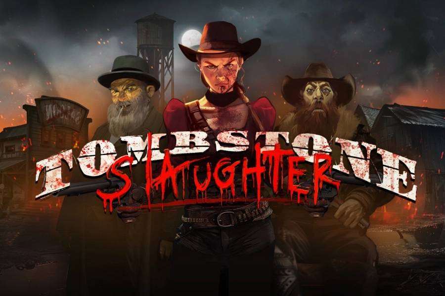 Couverture de la machine à sous Tombstone Slaughter de Nolimit City dans un cimetière du Far West