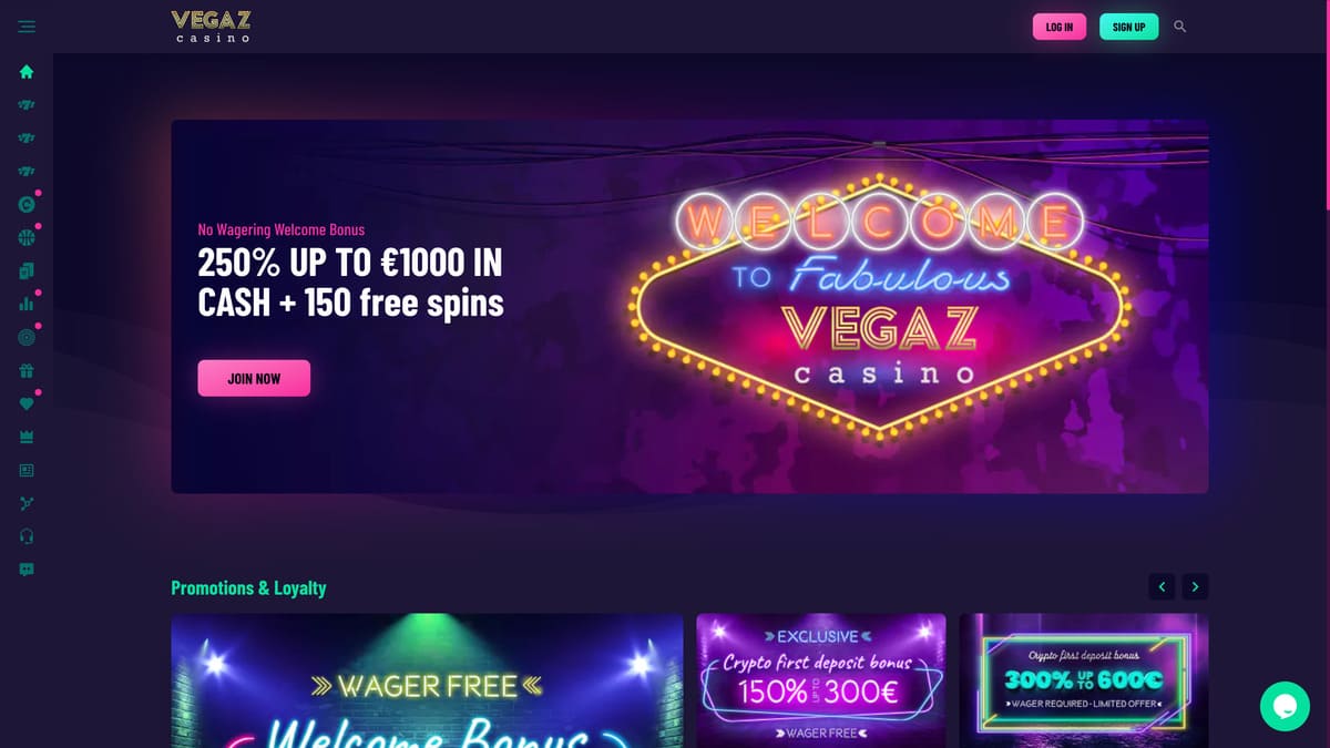Lobby de Vegaz Casino avec sa sélection de 9 910 machines à sous et les filtres par fournisseur
