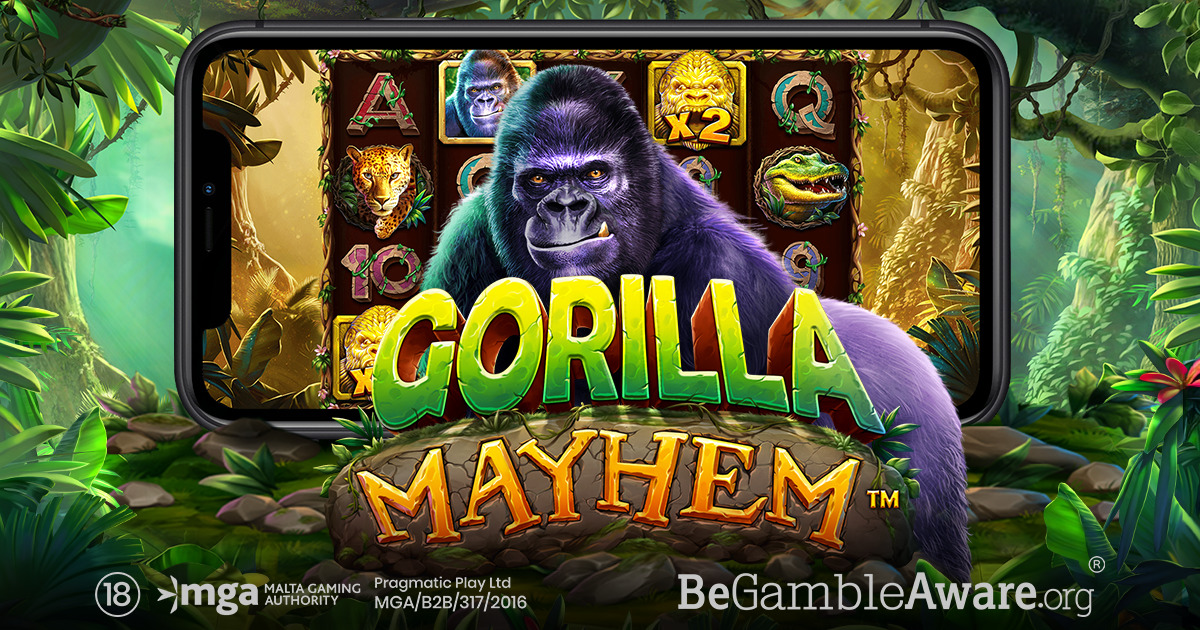 Visuel promotionnel officiel de Gorilla Mayhem avec le gorille doré au cœur de la jungle