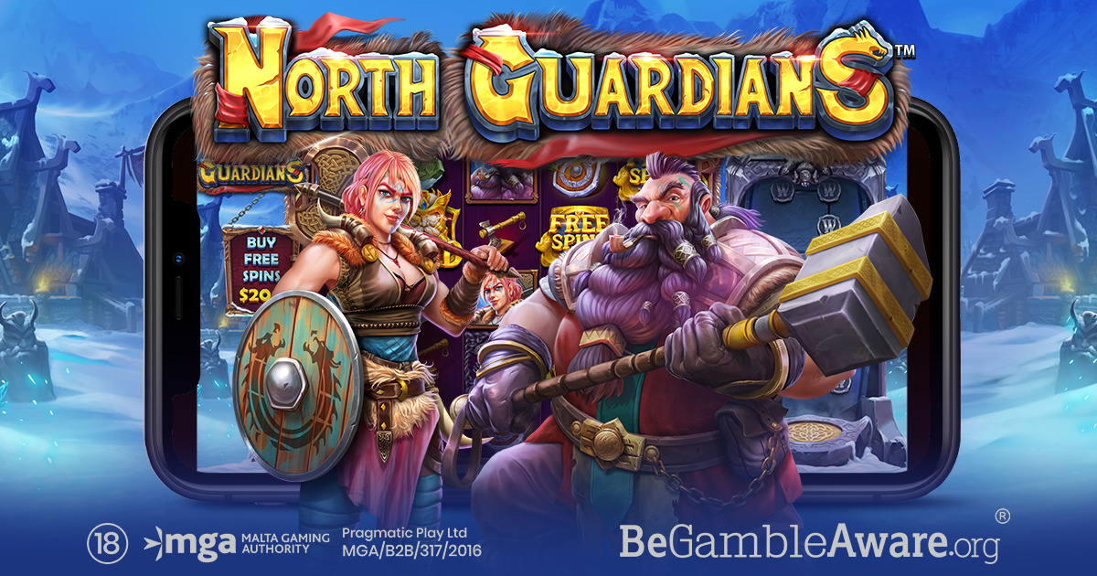 Illustration officielle de North Guardians avec un guerrier viking dans la tempête de neige