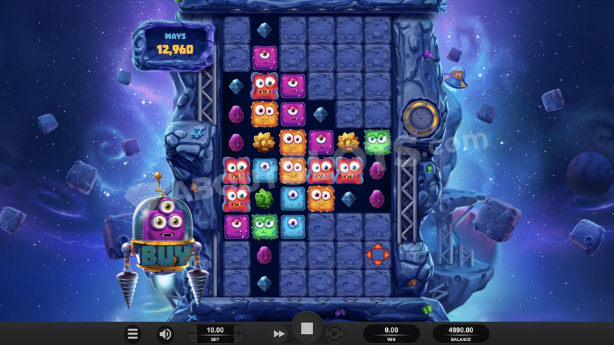Grille de base 6x3 de Space Miners avec ses blocs minéraux colorés avant expansion