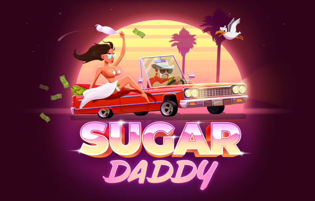 Couverture du jeu Sugar Daddy de InOut Games avec une décapotable fonçant vers un compteur de multiplicateur
