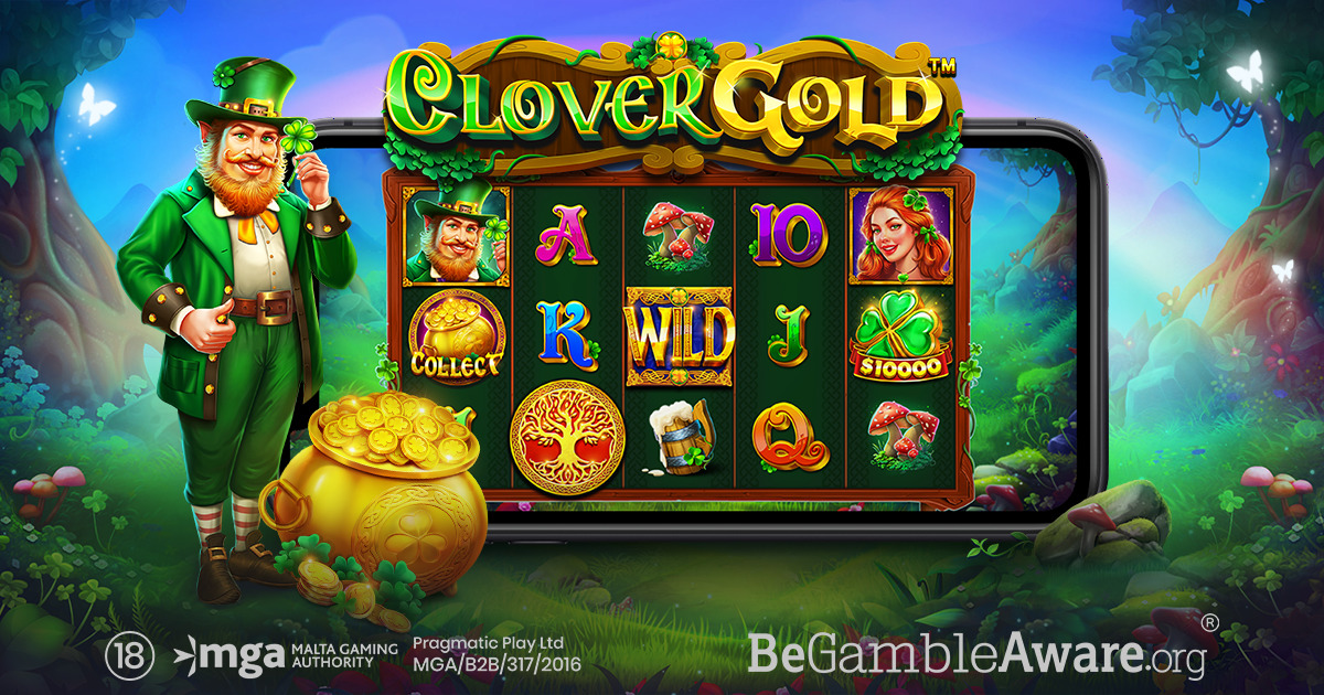 Grille 5x3 de Clover Gold avec les Money Symbols et un Collect actif sur le cinquième rouleau