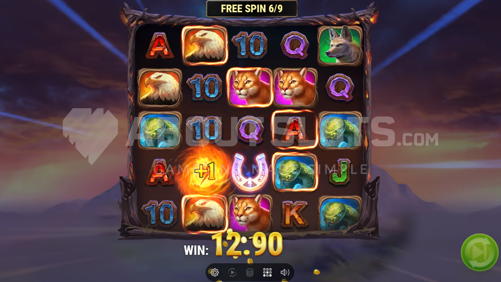 Écran des Fire Free Spins de Colt Lightning Inferno avec la grille étendue à 5 lignes et le compteur de tours