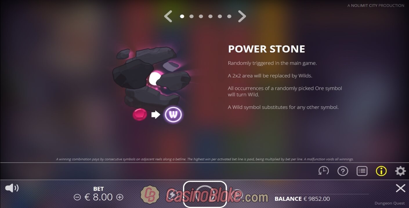 Écran d'explication de la fonctionnalité Power Stone de Dungeon Quest avec zone Wild 2x2