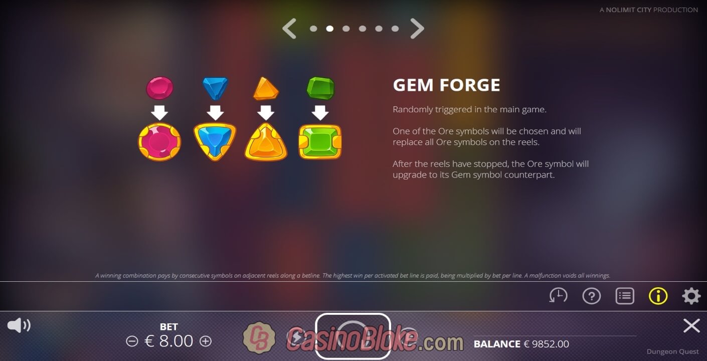 Écran de la fonctionnalité Gem Forge de Dungeon Quest illustrant la transformation des minerais en gemmes