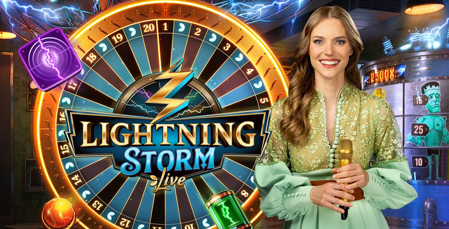 Studio Lightning Storm éclairé avec la roue à 39 segments et l'ambiance orageuse du jeu