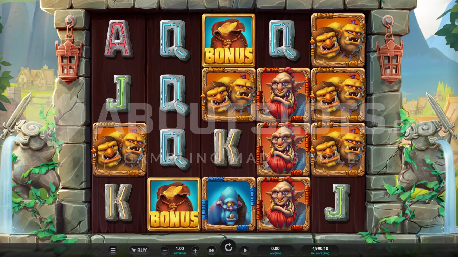 Symboles scatter de Giants & Sheep sur les rouleaux 2 et 3 juste avant le déclenchement des free spins