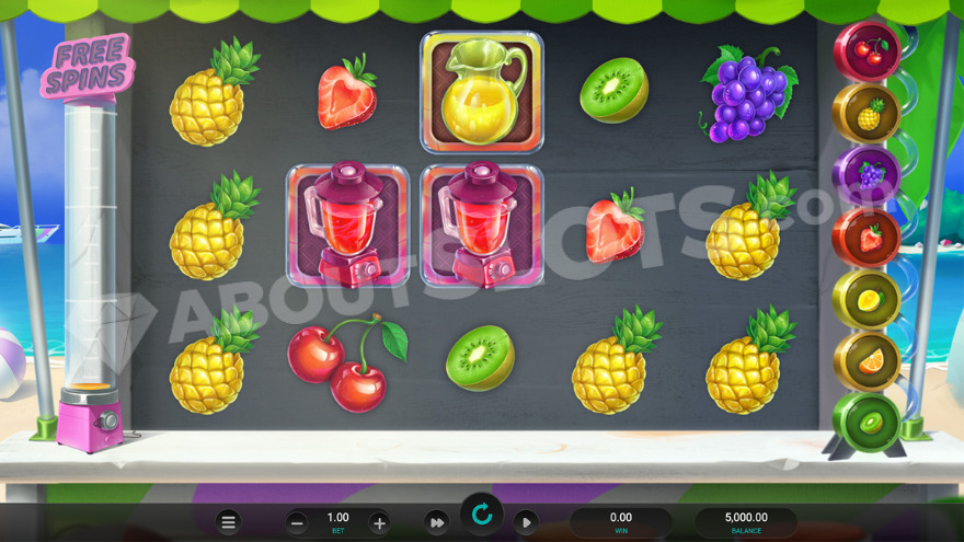 Grille de base de Blender Blitz avec les compteurs de fruits alignés à droite des rouleaux
