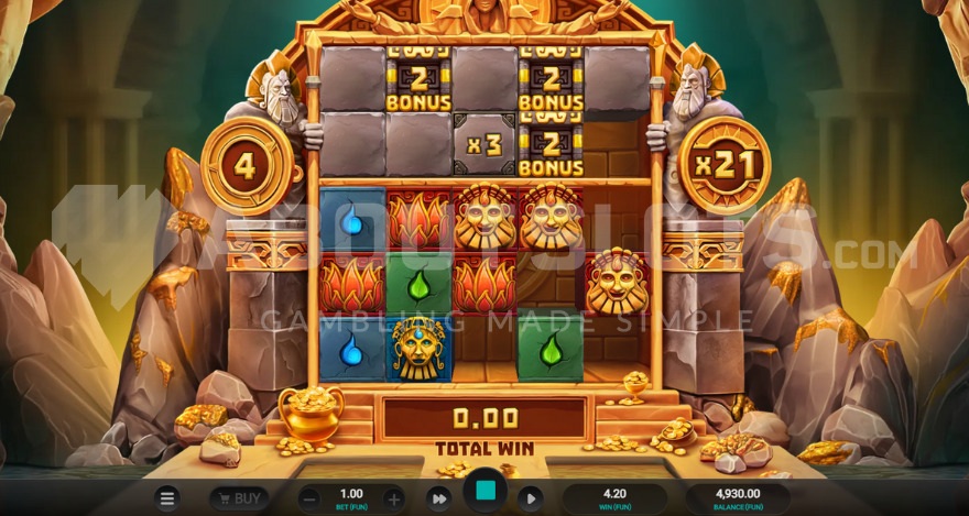 Écran de Free Spins d'Atlantis Crush avec multiplicateur sticky affiché sur la grille