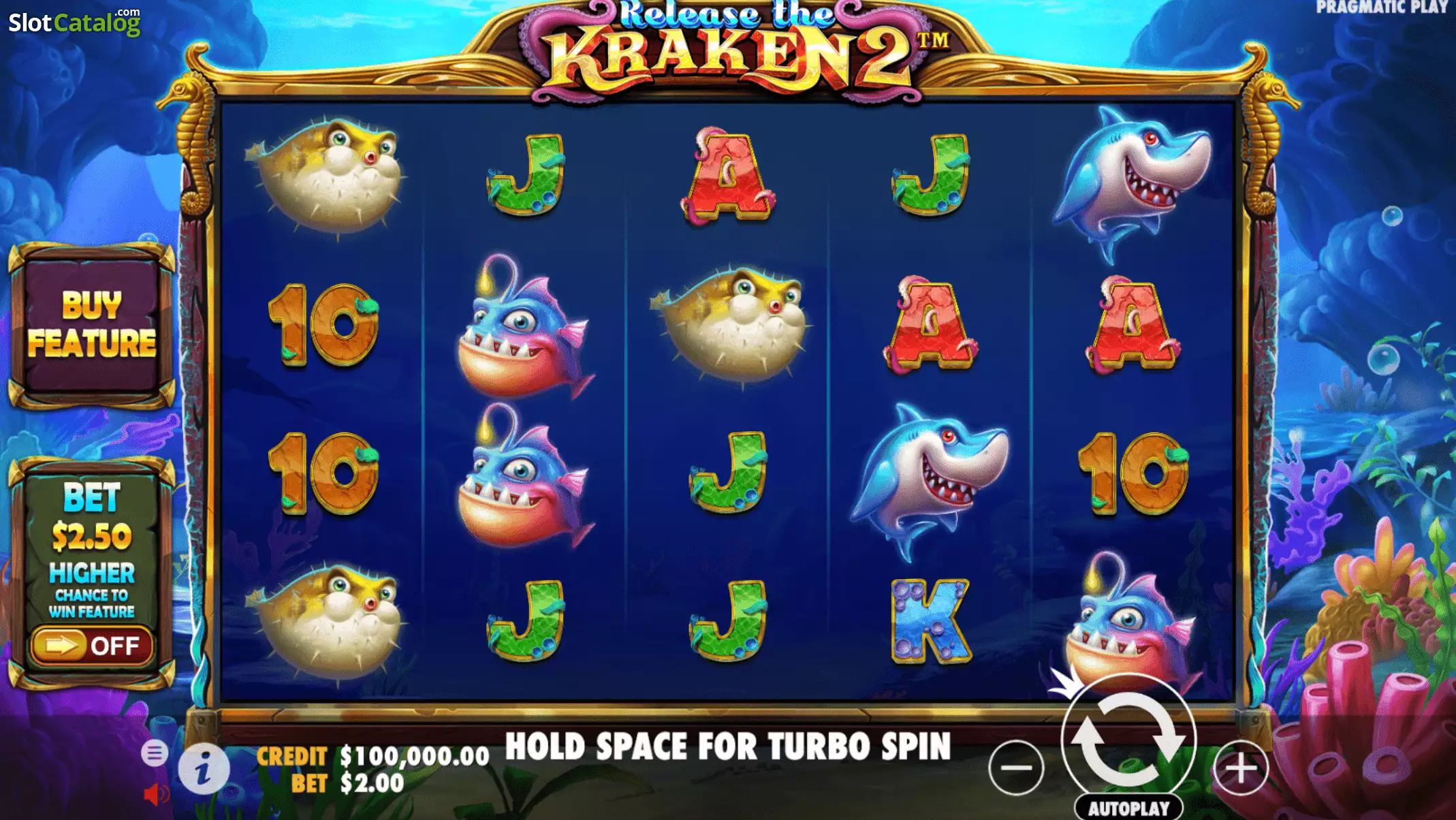 Grille de Release the Kraken 2 avec les symboles marins avant une combinaison gagnante