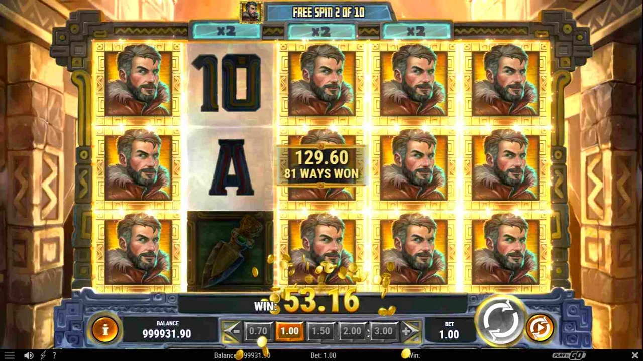 Écran de free spins de Rich Wilde and the Wandering City, tour 2 sur 10 avec 81 façons gagnantes