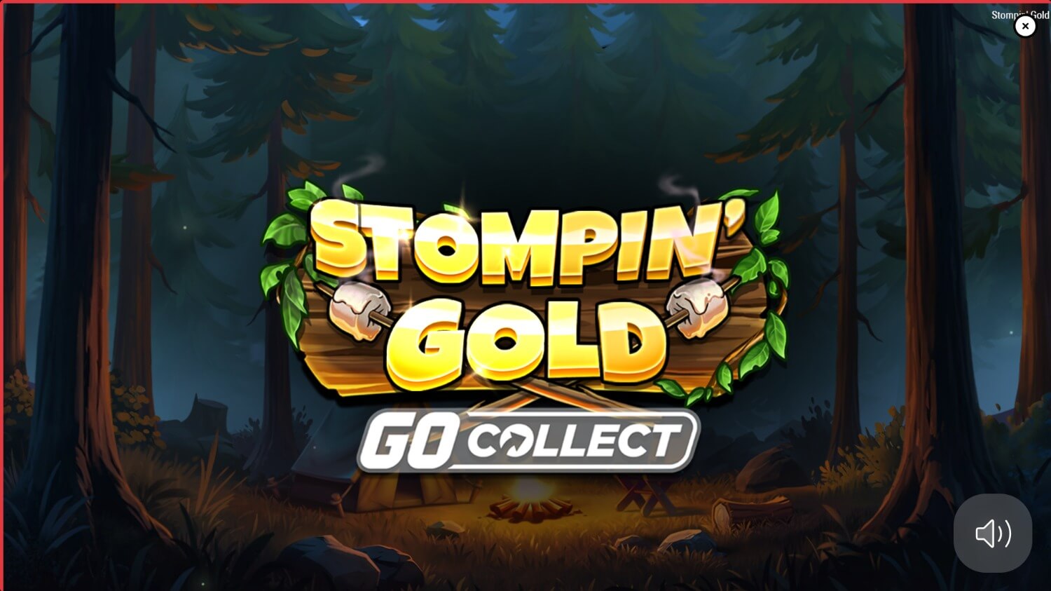 Écran de chargement Go Collect de Stompin’ Gold avec le logo doré au cœur d'une forêt nocturne