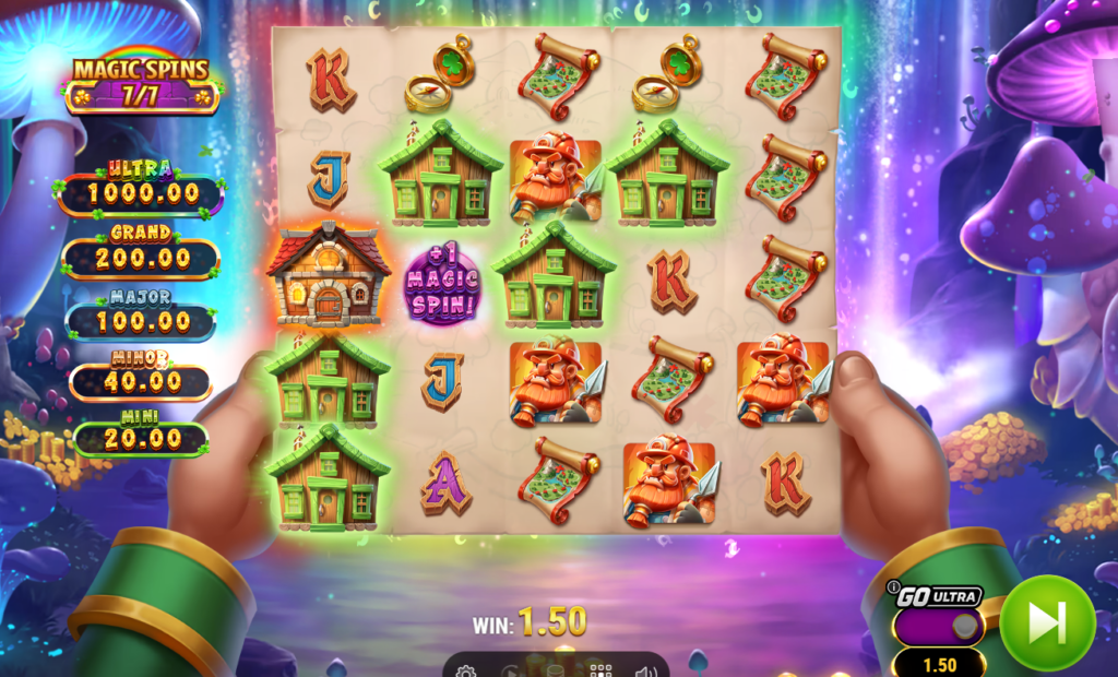 Grille Magic Spins 5x5 de Buildin’ Even More Bucks avec les maisons dorées révélées