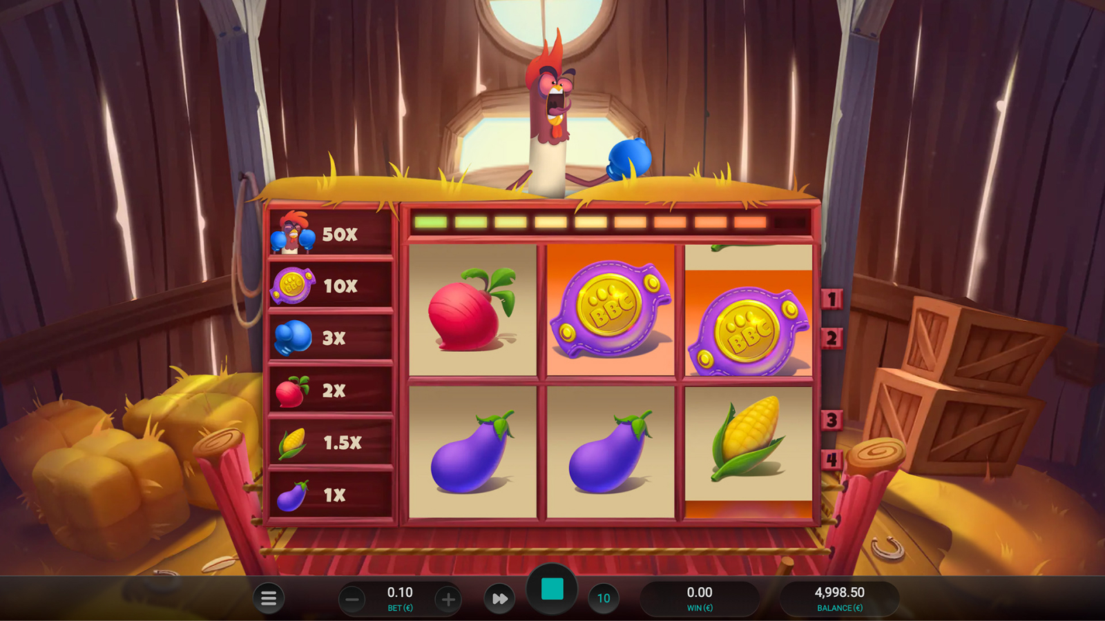 Interface de jeu de Feather Fury avec le sélecteur de mise et le bouton de lancement en bas d'écran