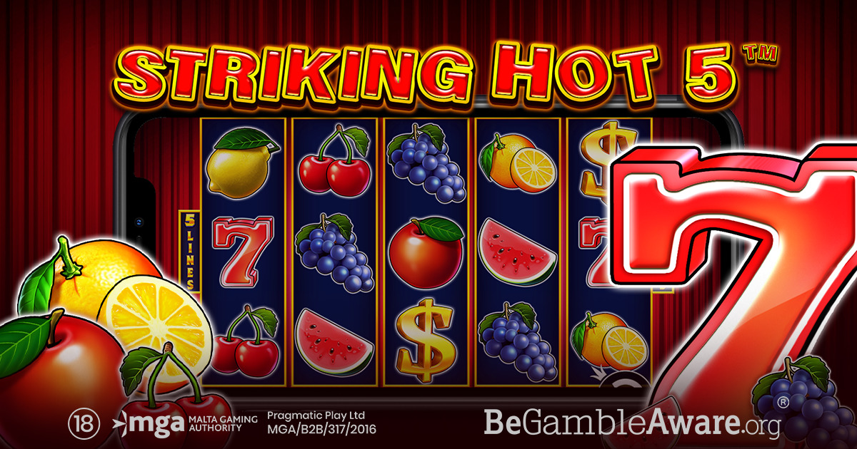 Grille de Striking Hot 5 avec le symbole 7 rouge et le rideau vintage en arrière plan
