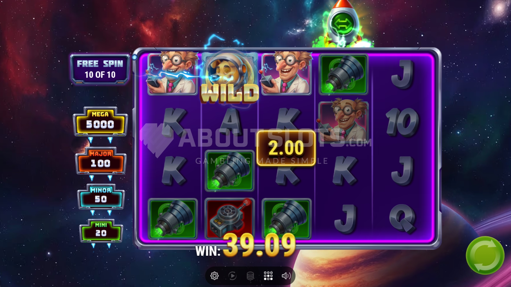 Écran de free spins de Triple Launch Fortune Wild avec un Wild spécial actif pendant le bonus