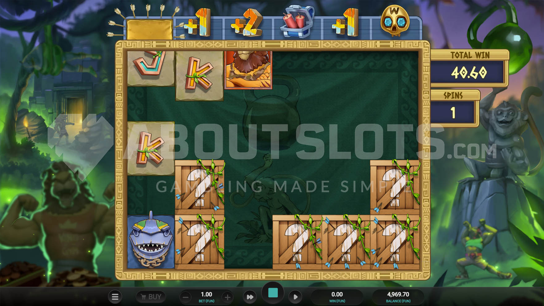 Écran des free spins Symboles Mystères sur Beast Gains avec des cases mystères qui se révèlent sur la grille
