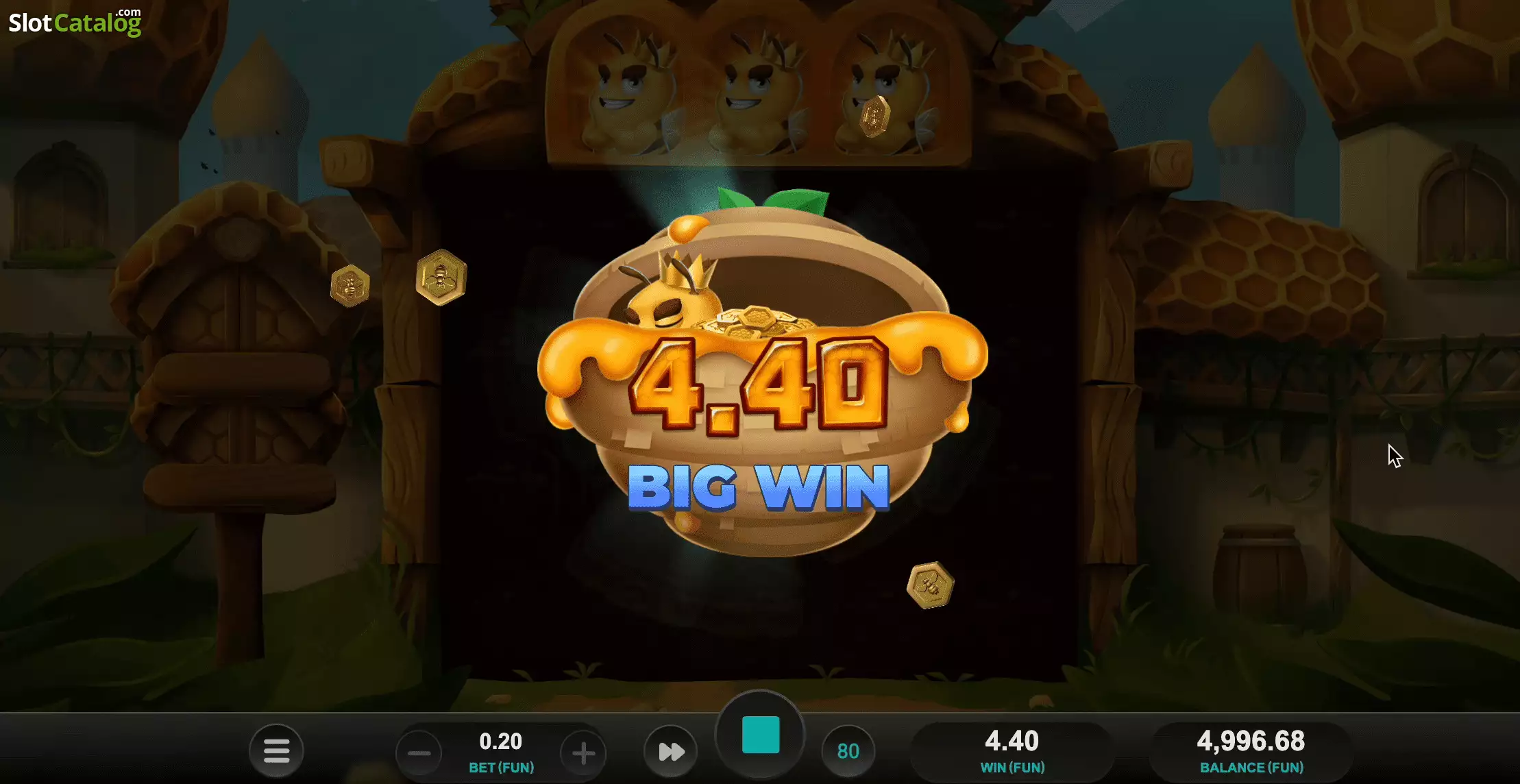 Écran de Big Win sur Beellionaires Dream Drop affichant un gain récompensé par le pot de miel doré